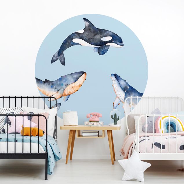 Wanddeko Mädchenzimmer Illustrierte Wale als Aquarell
