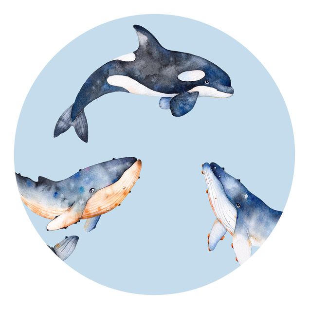 Wanddeko Muster Illustrierte Wale als Aquarell