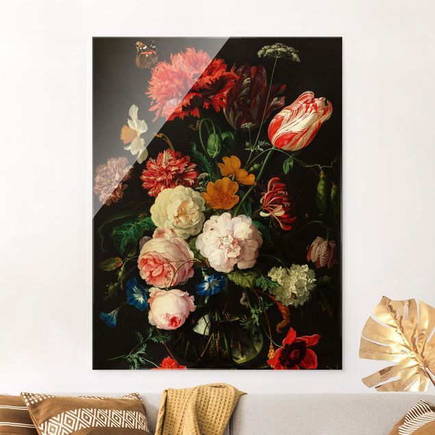 Wanddeko bunt Jan Davidsz de Heem - Stillleben mit Blumen in einer Glasvase