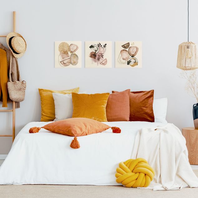 Wanddeko Schlafzimmer Japandi Aquarell Formen Gold & Rosé