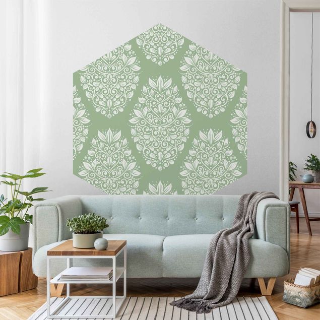 Wanddeko Esszimmer Jugendstil Muster auf Grün