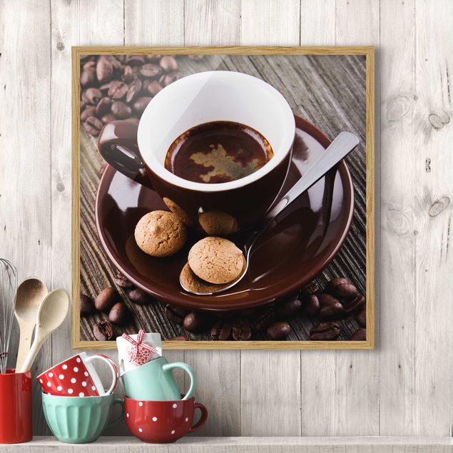 Wanddeko braun Kaffeetasse mit Kaffeebohnen