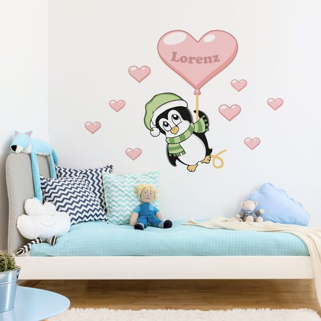Wanddeko Babyzimmer Pinguin Junge mit Wunschname