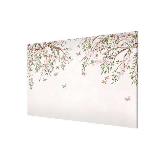 Wanddeko Esszimmer Kirschblüte im Flügelspiel der Schmetterlinge