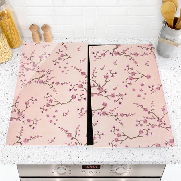 Wanddeko Küche Kirschblüten auf Rosa