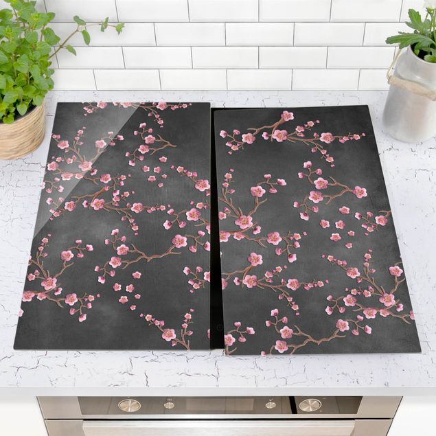 Küche Dekoration Kirschblüten auf Schwarz