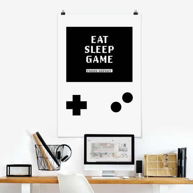 Wanddeko Büro Klassik Konsole Eat Sleep Game Press Repeat