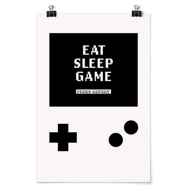 Wanddeko schwarz-weiß Klassik Konsole Eat Sleep Game Press Repeat