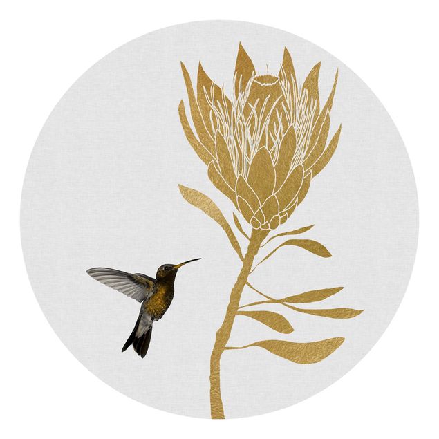 Wanddeko Flur Kolibri und tropische goldene Blüte