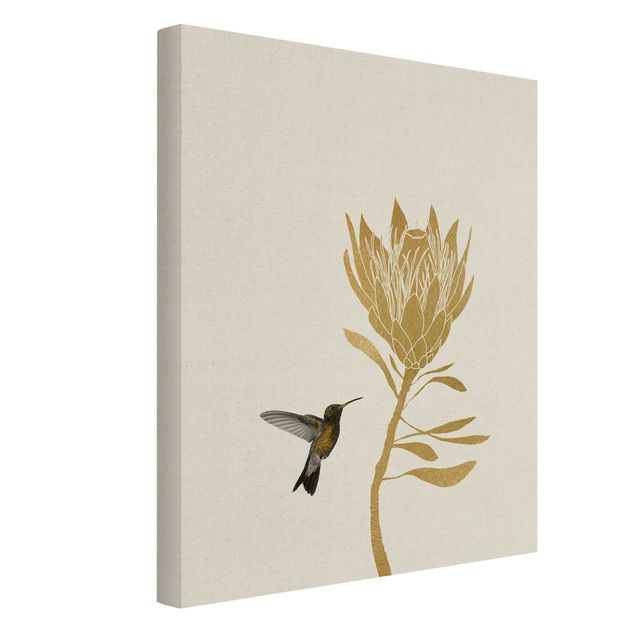 Wanddeko Büro Kolibri und tropische goldene Blüte