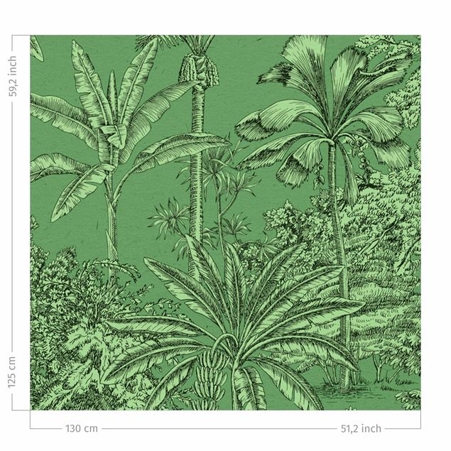 Wanddeko Wohnzimmer Kupferstichanmutung - Tropische Palmen in Grün