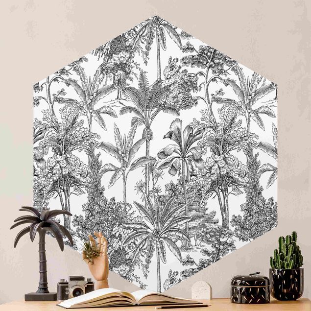 Wanddeko Flur Kupferstichanmutung - Tropische Palmen