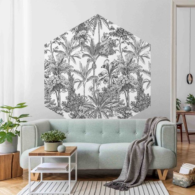 Wanddeko Esszimmer Kupferstichanmutung - Tropische Palmen