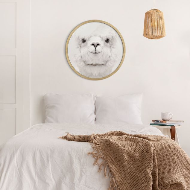 Wanddeko über Sofa Lächelndes Alpaka