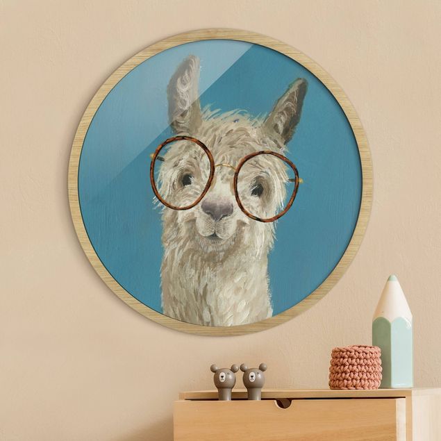 Wanddeko blau Lama mit Brille I