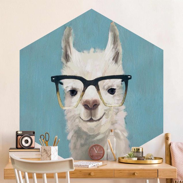 Wanddeko blau Lama mit Brille IV