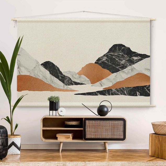 Wanddeko Wohnzimmer Landschaft in Marmor und Kupfer II