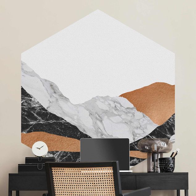 Wanddeko Schlafzimmer Landschaft in Marmor und Kupfer