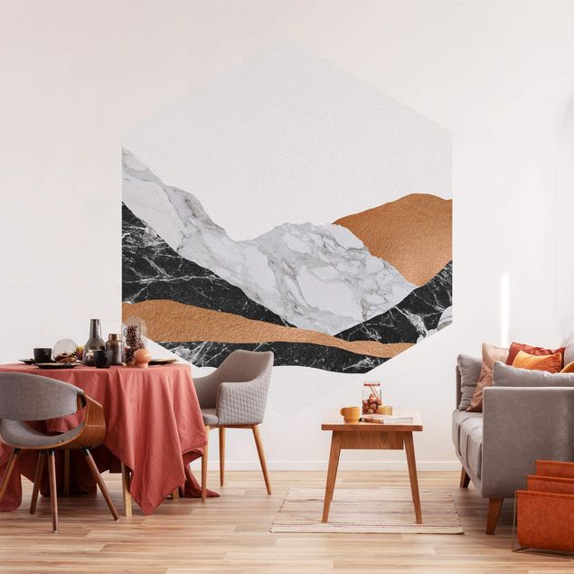 Wanddeko Flur Landschaft in Marmor und Kupfer