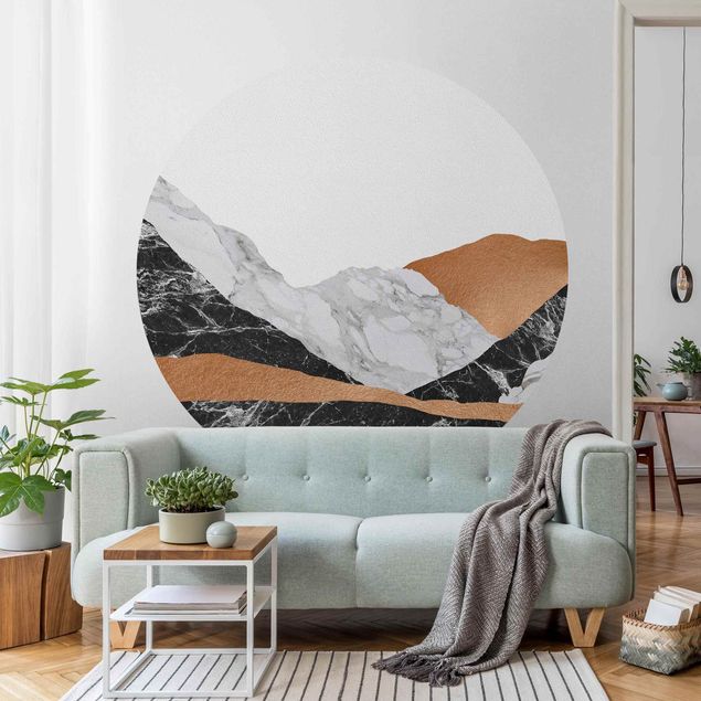 Wanddeko Wohnzimmer Landschaft in Marmor und Kupfer