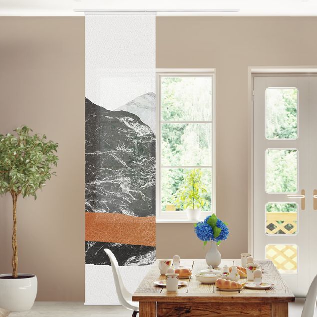 Wanddeko Wohnzimmer Landschaft in Marmor und Kupfer