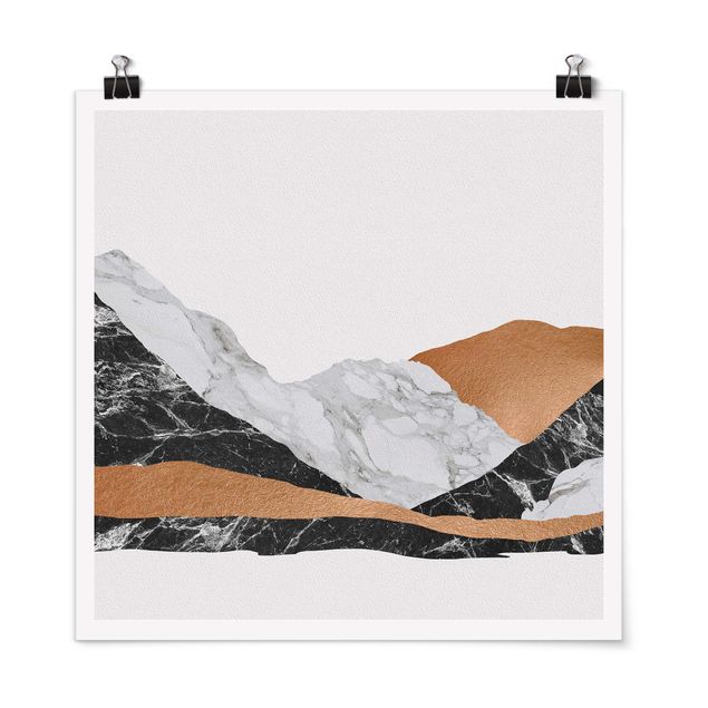 Wanddeko Esszimmer Landschaft in Marmor und Kupfer
