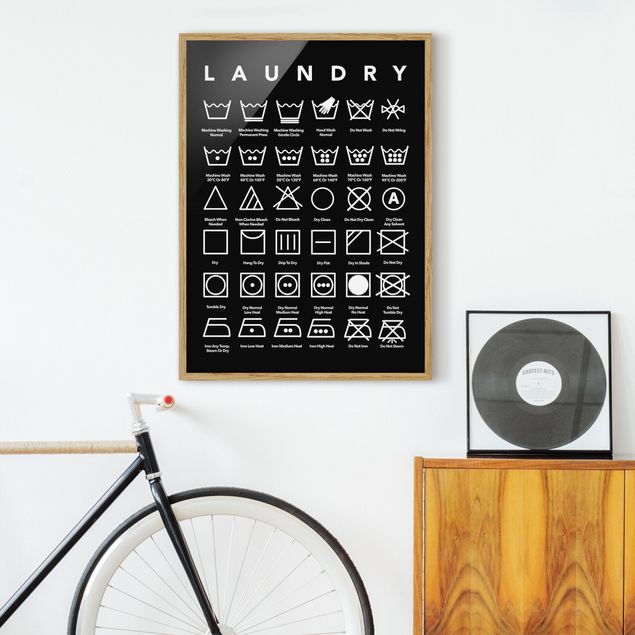 Wanddeko Wohnzimmer Laundry Symbole Schwarz-Weiß