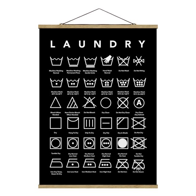 Wanddeko Esszimmer Laundry Symbole Schwarz-Weiß