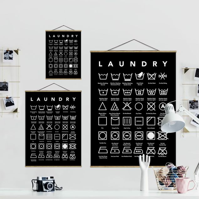 Wanddeko Jugendzimmer Laundry Symbole Schwarz-Weiß