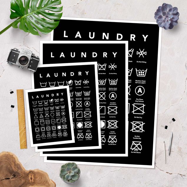 Wanddeko schwarz-weiß Laundry Symbole Schwarz-Weiß