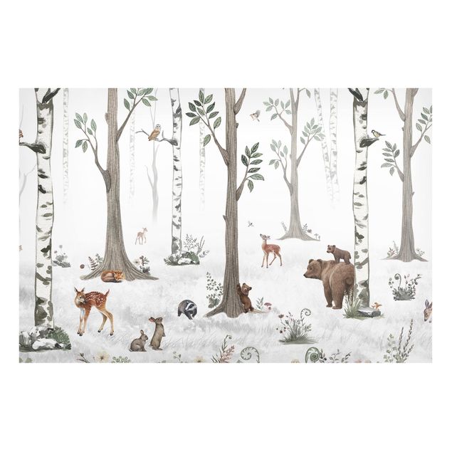 Wandbilder Bären Leiser weißer Wald mit Tieren