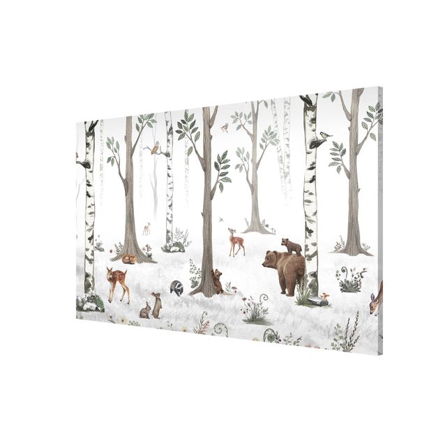Wanddeko Büro Leiser weißer Wald mit Tieren