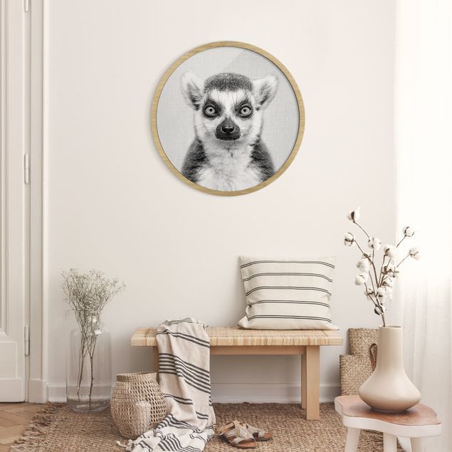 Wanddeko Wohnzimmer Lemur Ludwig Schwarz Weiß