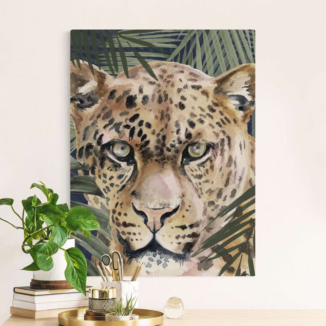 Wanddeko Wohnzimmer Leopard im Dschungel