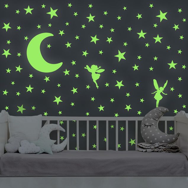 Babyzimmer Deko Leucht-Wandtattoo-Set Mond mit Elfen