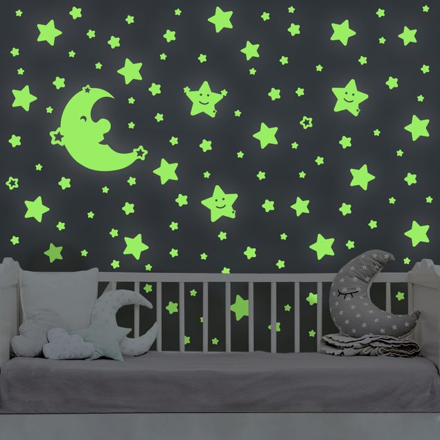 Babyzimmer Deko Leucht-Wandtattoo-Set Mond und Sterne