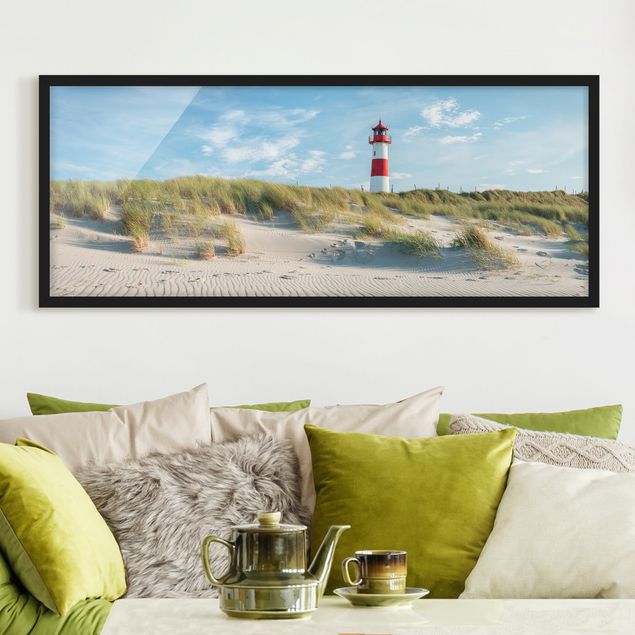 Strandbilder mit Rahmen Leuchtturm an der Nordsee