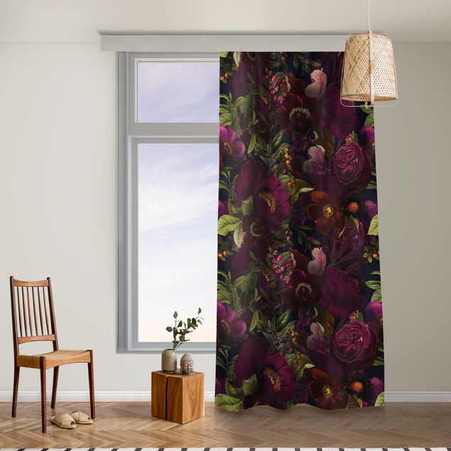 Vorhang Muster Lila Blüten Dunkel