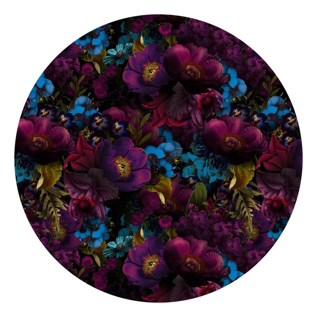 Wanddeko Esszimmer Lila Blüten mit Blauen Blumen