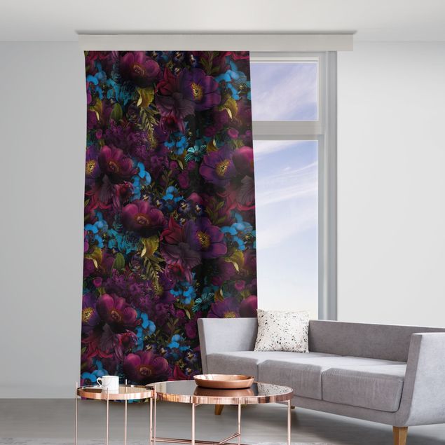 Vorhang Muster Lila Blüten mit Blauen Blumen