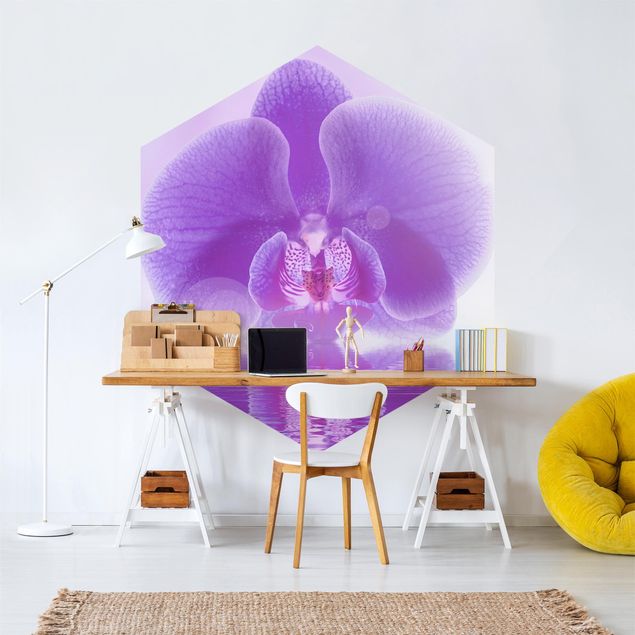 Wanddeko Esszimmer Lila Orchidee auf Wasser