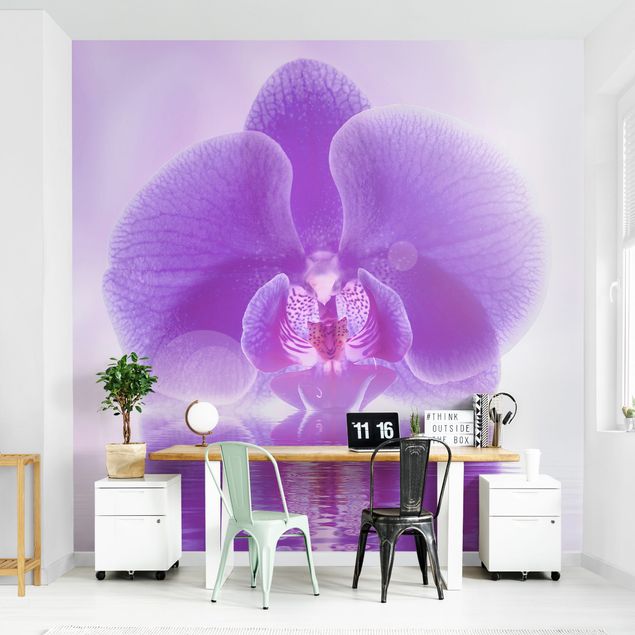 Wanddeko Botanik Lila Orchidee auf Wasser