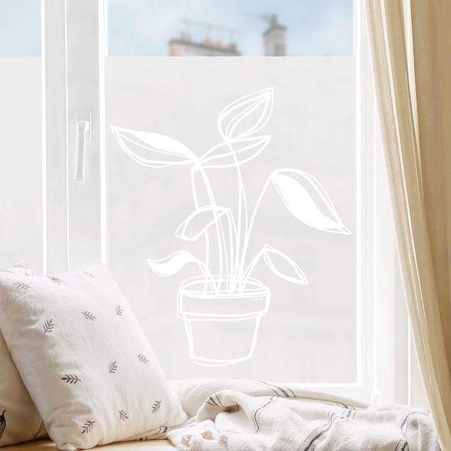 Wanddeko Schlafzimmer Line Art - Kleine Topfpflanze
