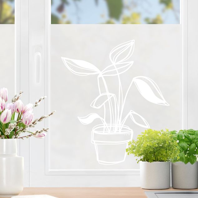 Wanddeko Büro Line Art - Kleine Topfpflanze