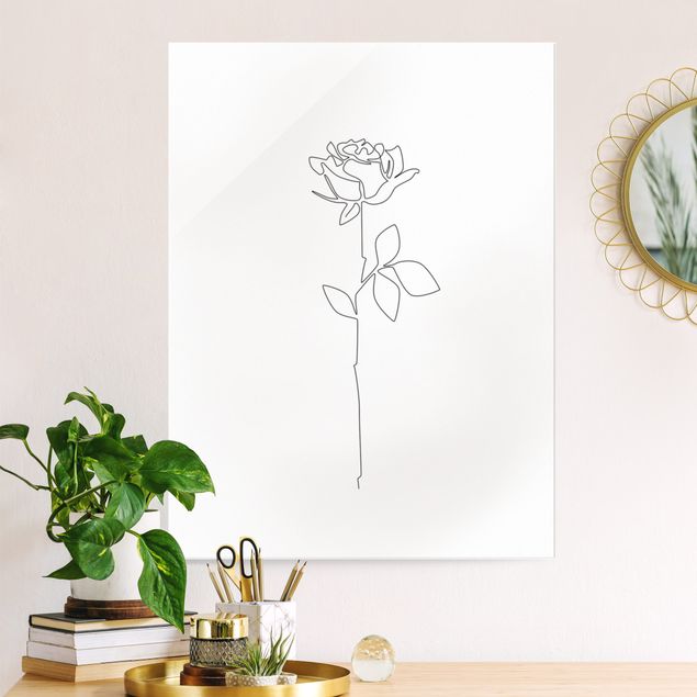 Glasbilder Rose Line Art Blumen - Rose