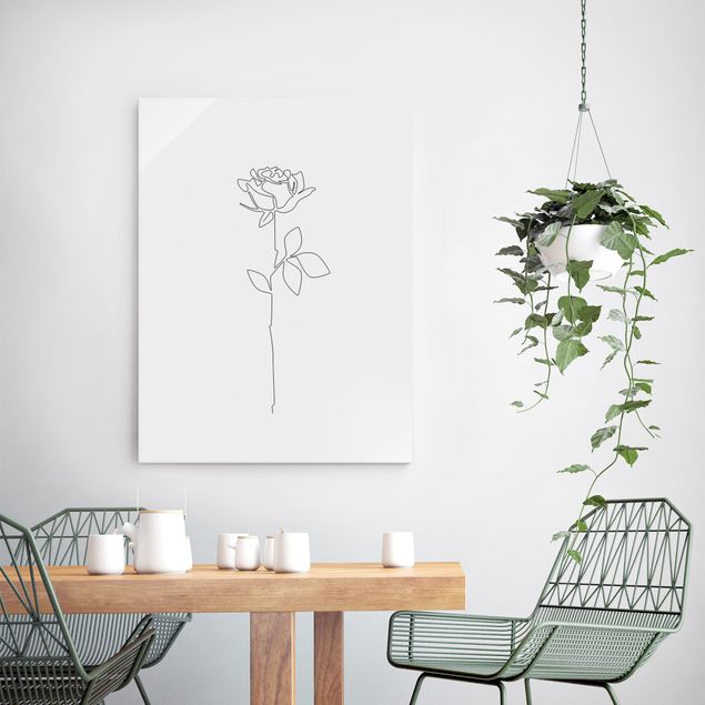 Wanddeko über Sofa Line Art Blumen - Rose