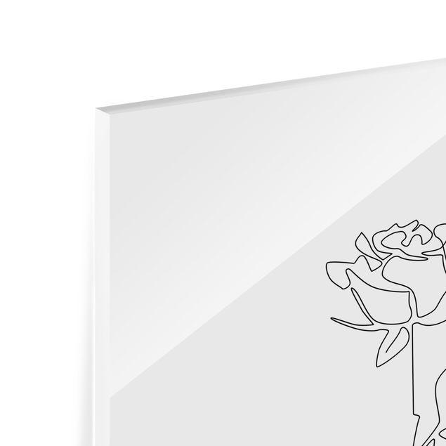 schwarz weiß Glasbilder Line Art Blumen - Rose