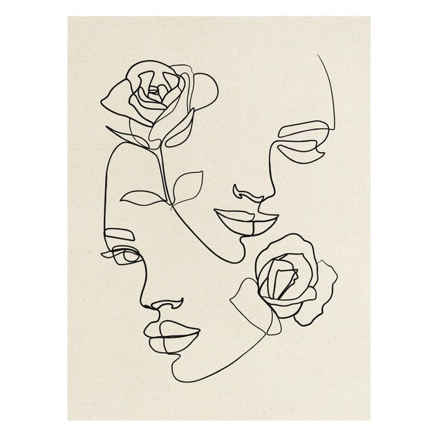 Wanddeko Esszimmer Line Art Gesichter Frauen Rosen Schwarz Weiß
