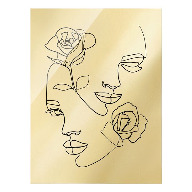 Wanddeko Büro Line Art Gesichter Frauen Rosen Schwarz Weiß