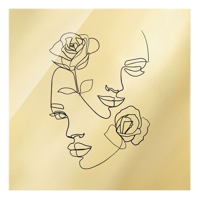 Wanddeko Büro Line Art Gesichter Frauen Rosen Schwarz Weiß